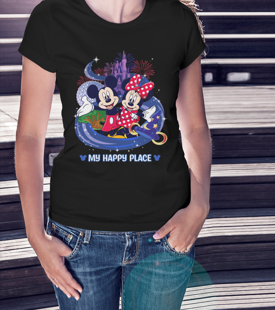 My Happy Place Mickey Minnie Castle Fireworks Epcot T-Shirt