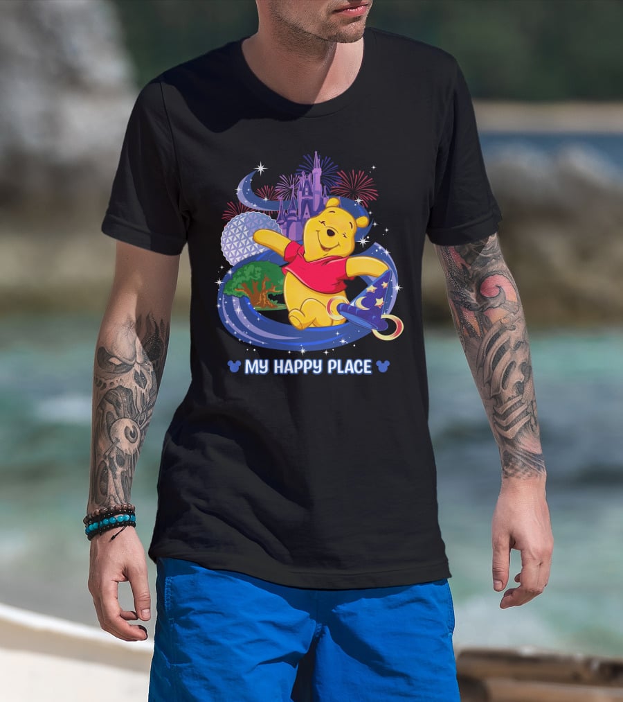 My Happy Place Pooh Castle Fireworks Sorcerer Hat T-Shirt