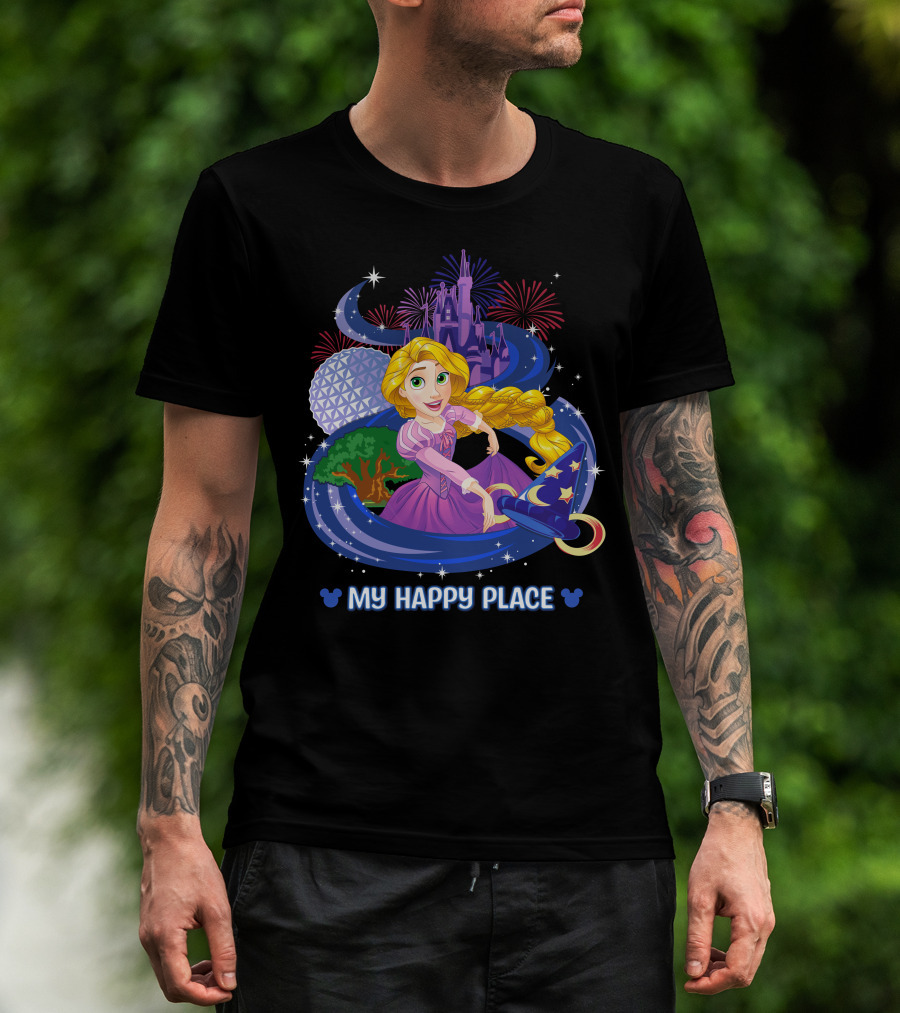 My Happy Place Rapunzel Disney Magic Kingdom Epcot Fireworks T-Shirt