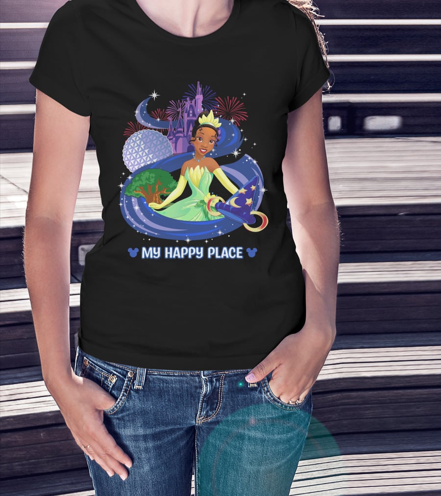 My Happy Place Tiana Princess Disney Magic Kingdom Epcot Fireworks T-Shirt