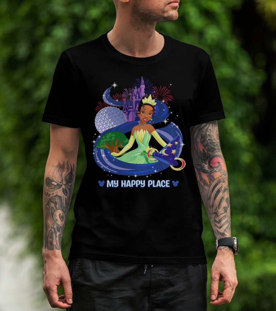 My Happy Place Tiana Princess Disney Magic Kingdom Epcot Fireworks T-Shirt