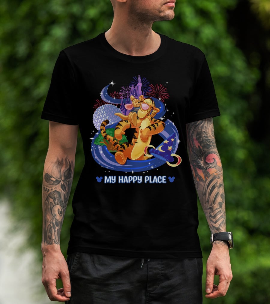 Tigger My Happy Place Disney Fireworks Epcot Magic Hat T-Shirt