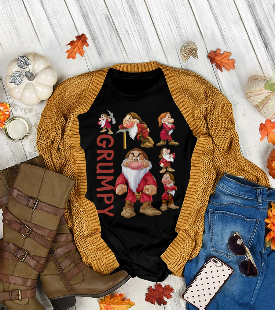 Grumpy Seven Dwarf Character Multiple Poses Classic Disney Mood T-Shirt