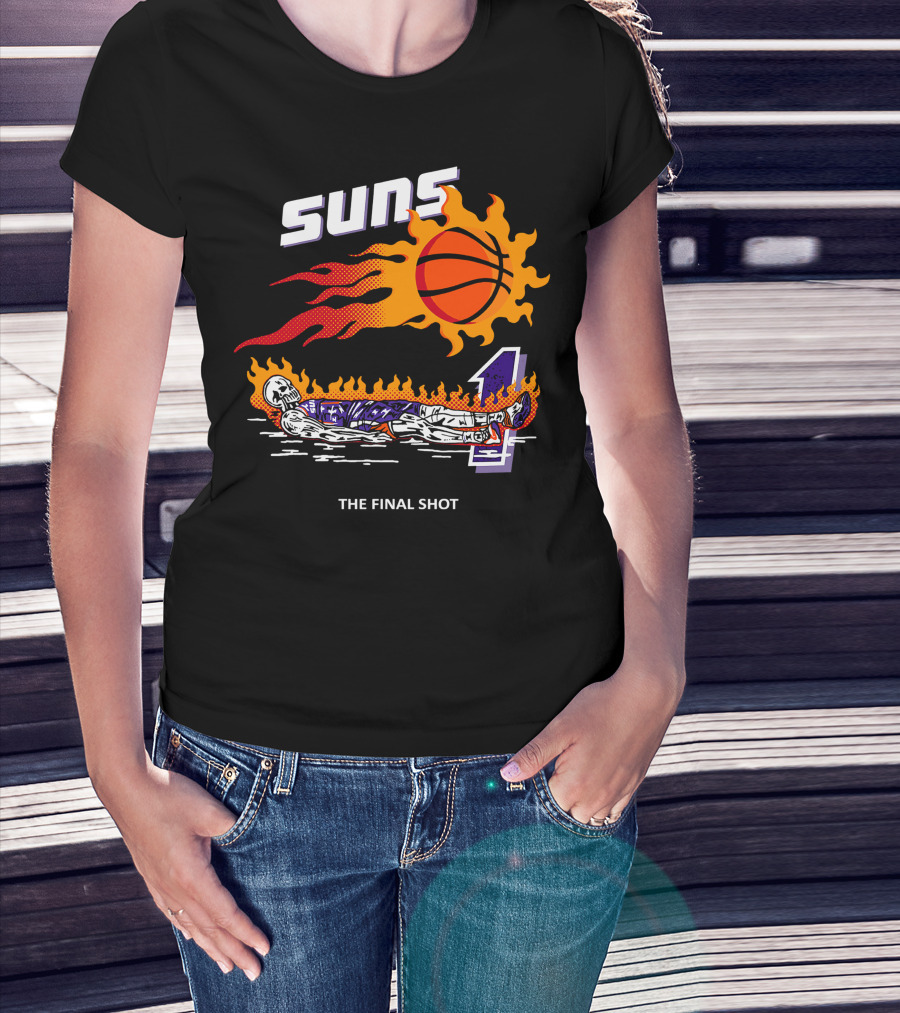 Suns The Final Shot Flaming Basketball Skeleton T-Shirt