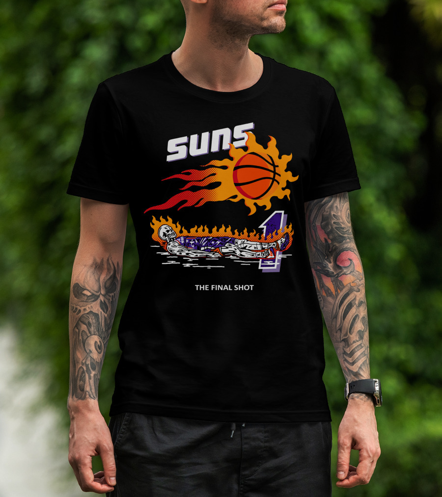 Suns The Final Shot Flaming Basketball Skeleton T-Shirt