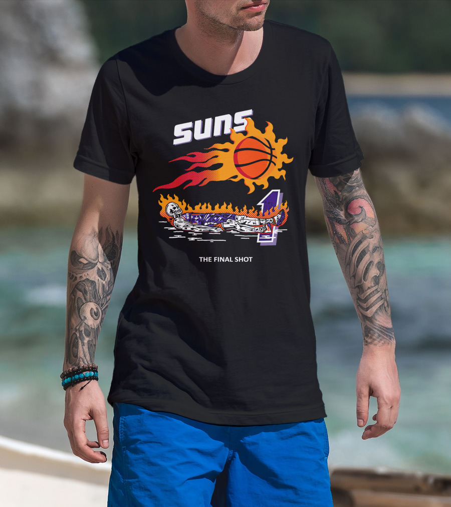 Suns The Final Shot Flaming Basketball Skeleton T-Shirt