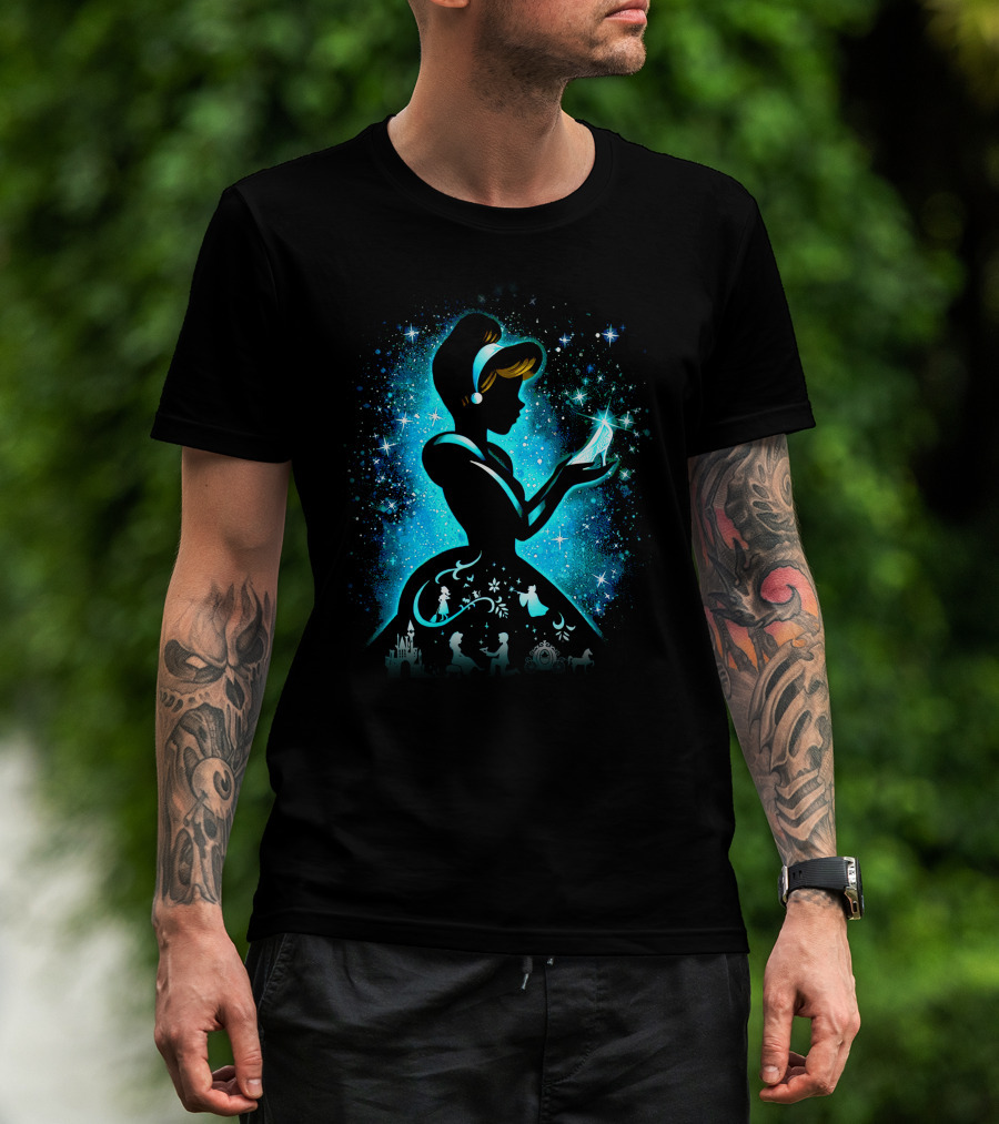 Cinderella Fairy Tale Silhouette With Glass Slipper And Magical Castle Elements T-Shirt