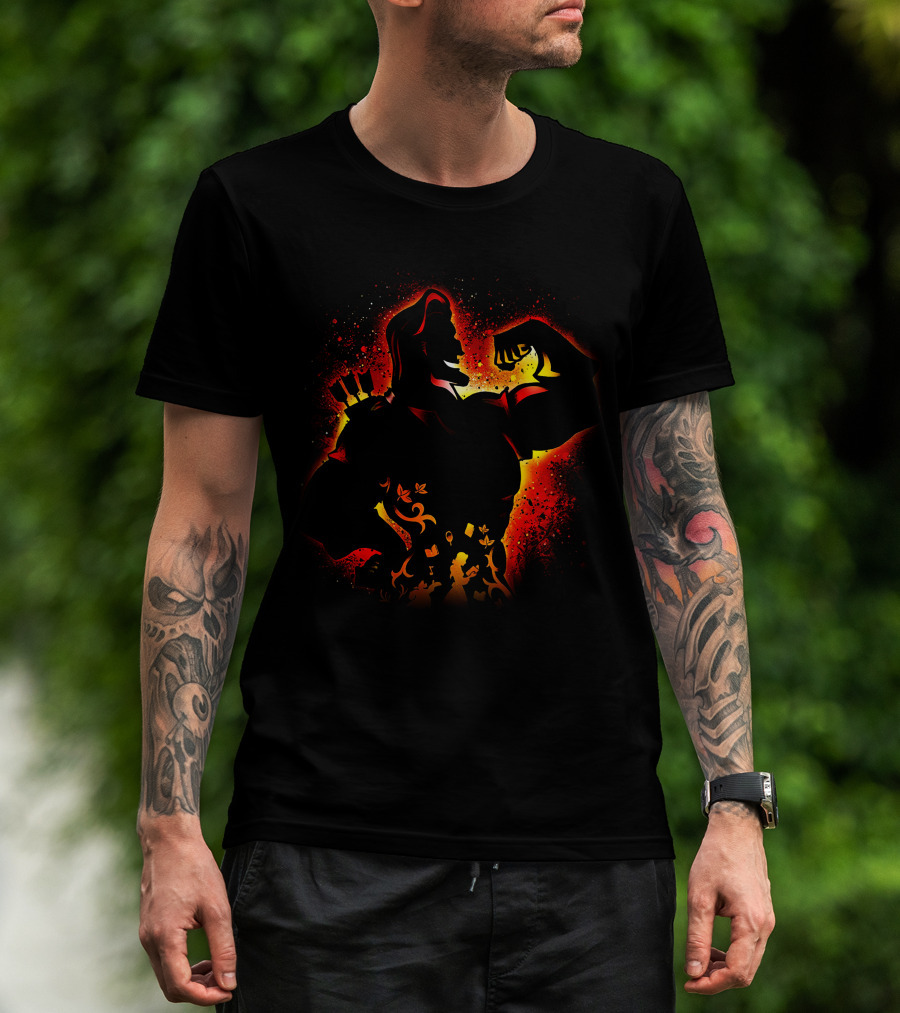 Hercules Silhouette With Mythical Elements And Fiery T-Shirt