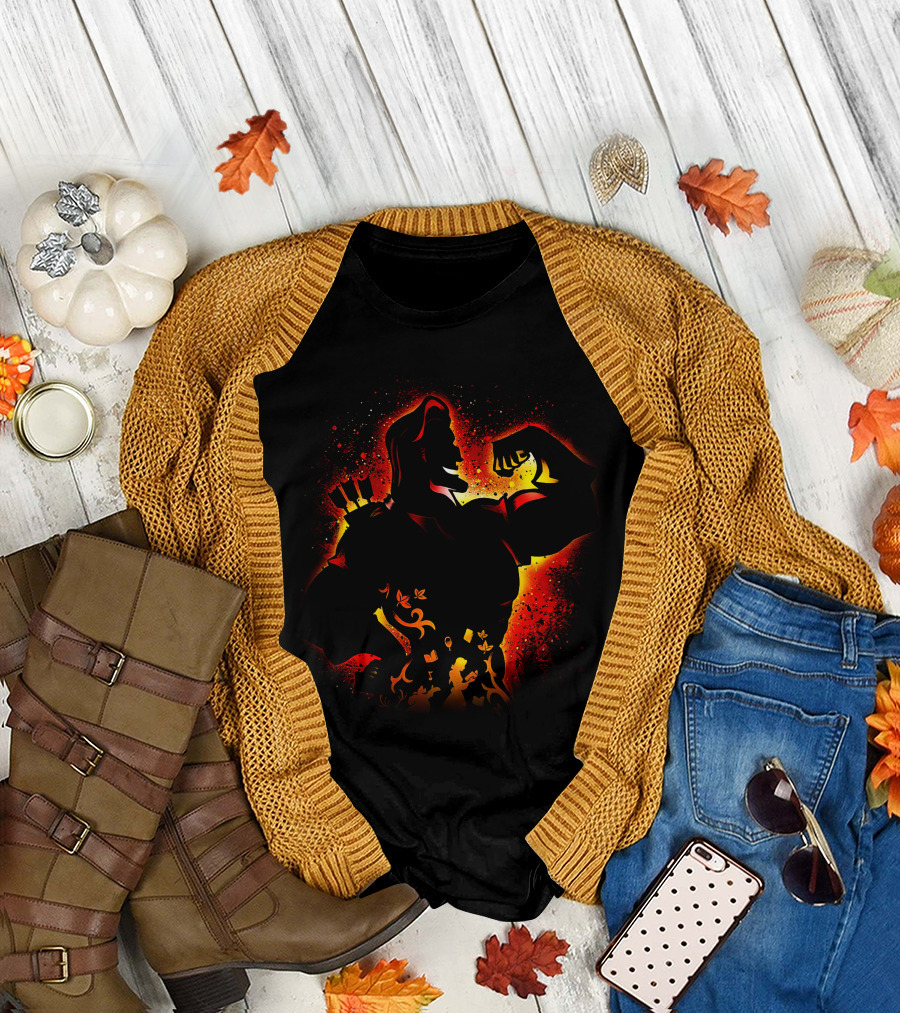 Hercules Silhouette With Mythical Elements And Fiery T-Shirt