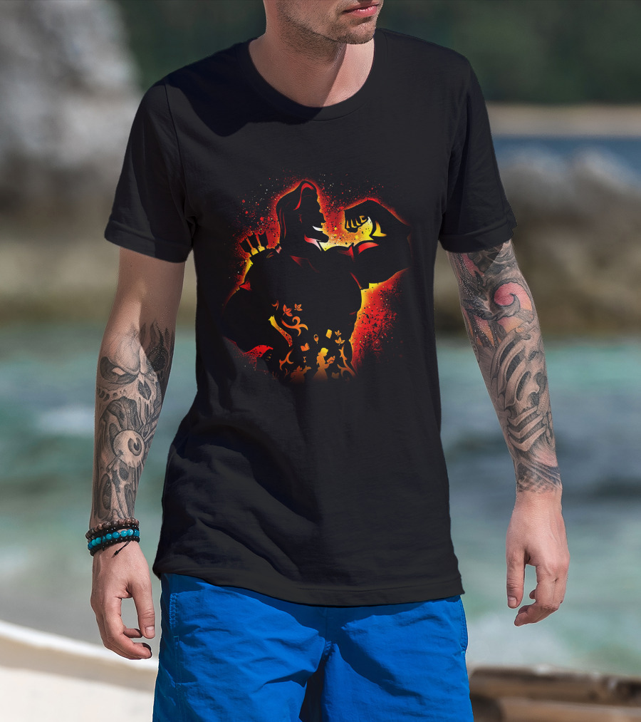 Hercules Silhouette With Mythical Elements And Fiery T-Shirt