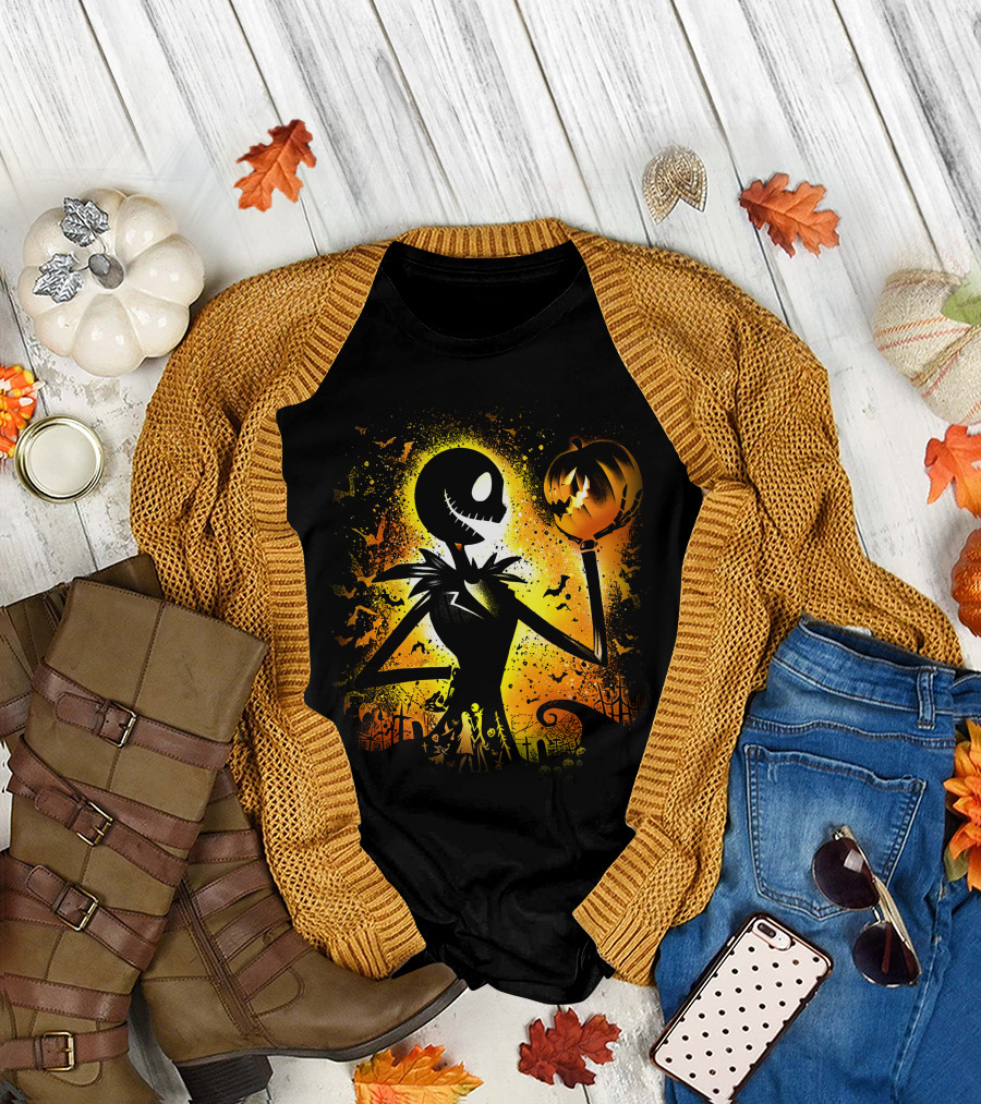 Jack Skellington Halloween Pumpkin Scene T-Shirt