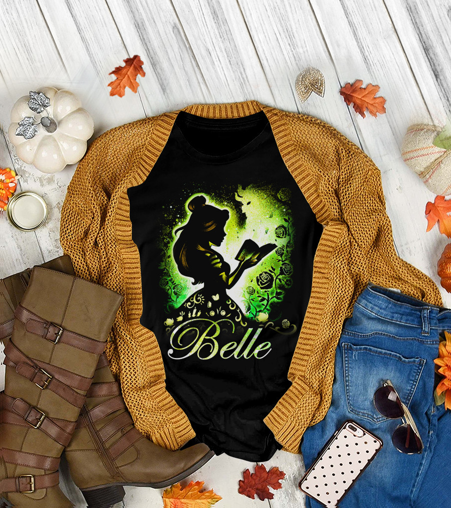 Belle Fairy Tale Silhouette With Green Roses And Book T-Shirt