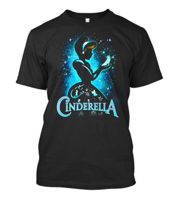 Cinderella Silhouette Holding Glass Slipper With Enchanted Blue Starry T-Shirt