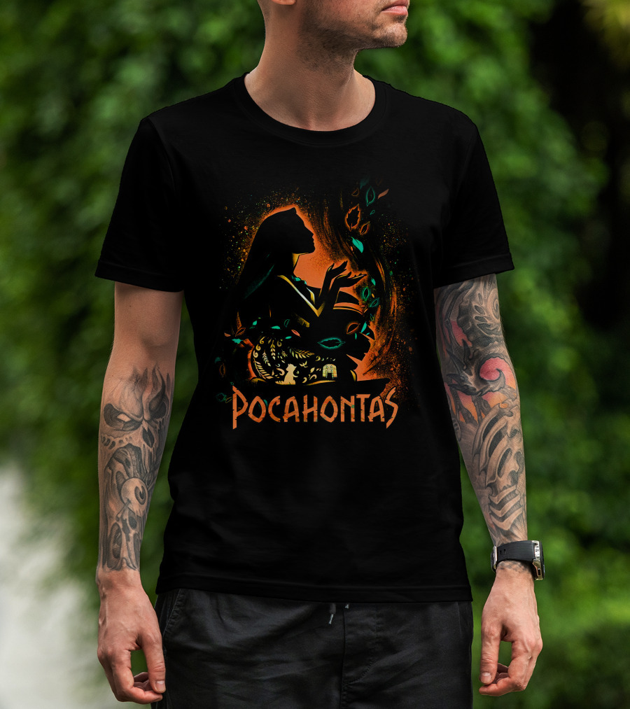Pocahontas Silhouette With Leaves And Nature Elements T-Shirt