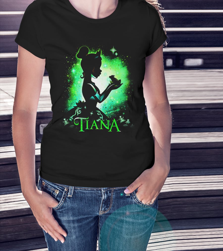 Tiana Princess Frog Silhouette Green Magic Sparkles T-Shirt