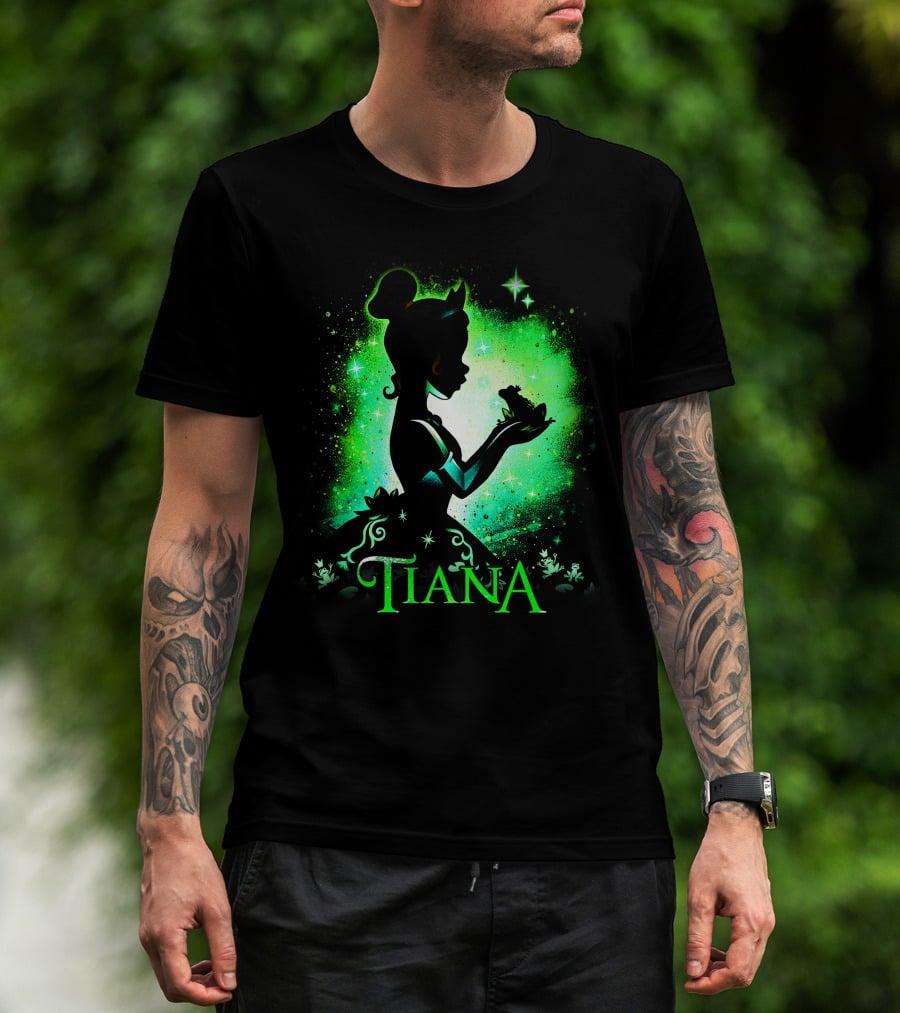 Tiana Princess Frog Silhouette Green Magic Sparkles T-Shirt