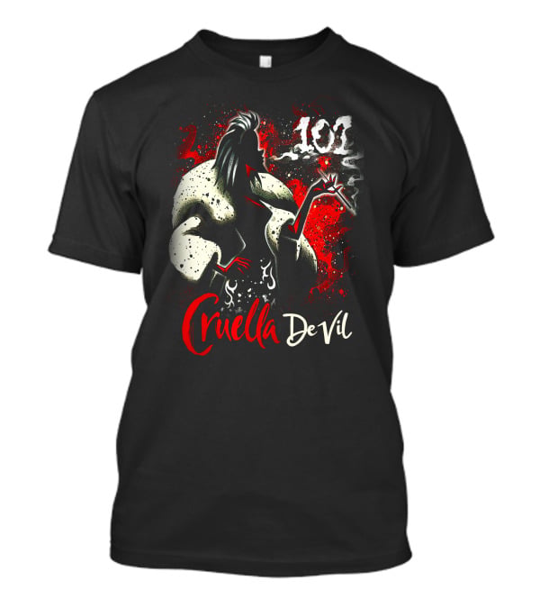 Cruella De Vil 101 Smoky Silhouette With White Fur And Red Highlights T-Shirt