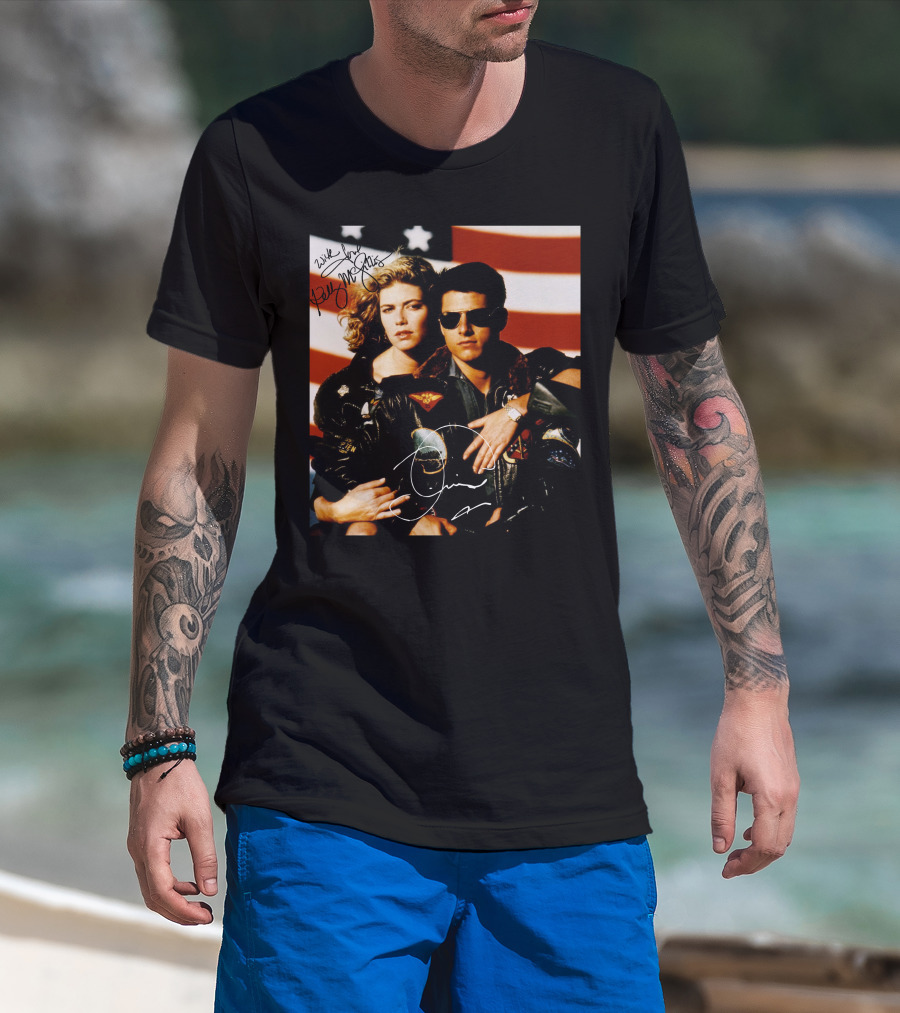 Top Gun 2 Autographed Cast American Flag T-Shirt