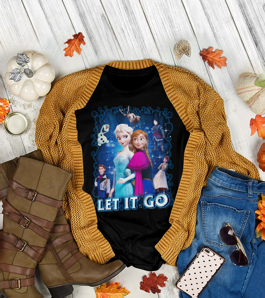 Frozen Let It Go Elsa Anna Olaf Kristoff Sven Disney Characters T-Shirt