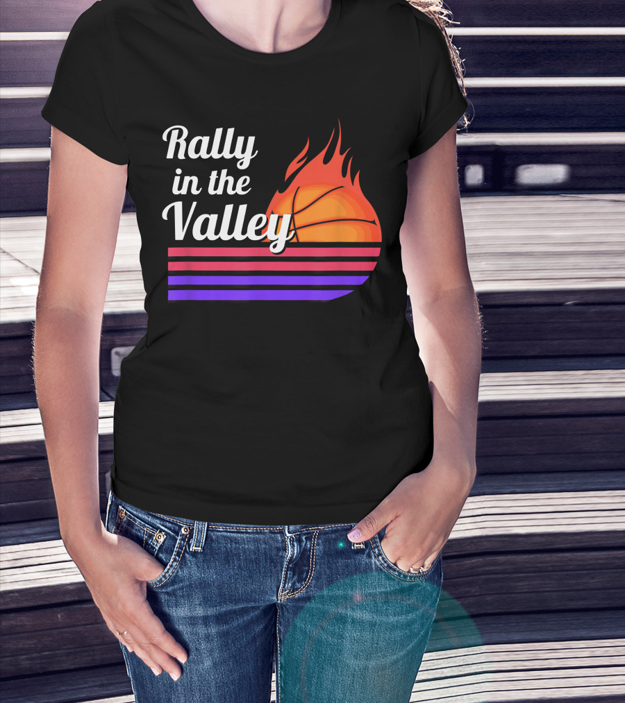 Rally In The Valley Phx Style 5 Basketball Flame Stripes T-Shirt