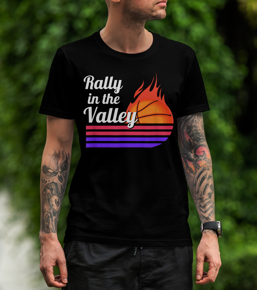Rally In The Valley Phx Style 5 Basketball Flame Stripes T-Shirt
