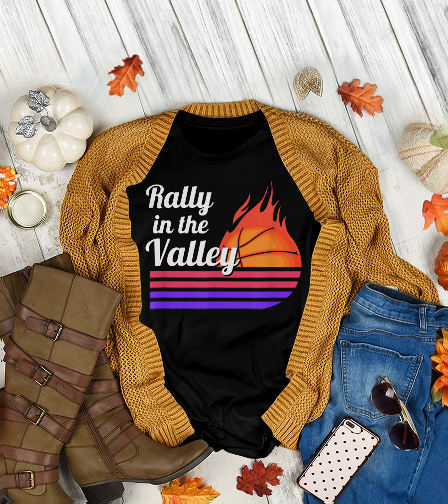Rally In The Valley Phx Style 5 Basketball Flame Stripes T-Shirt