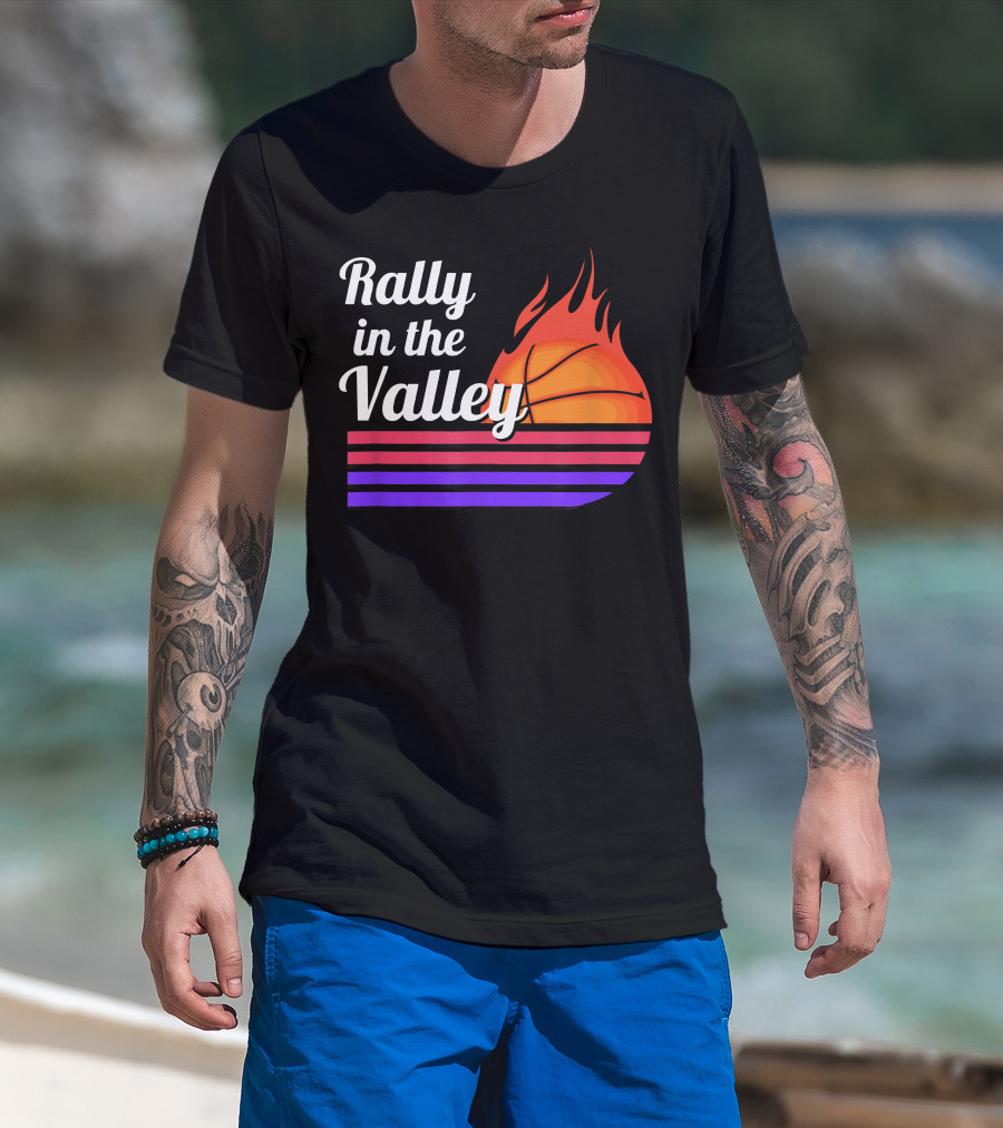 Rally In The Valley Phx Style 5 Basketball Flame Stripes T-Shirt