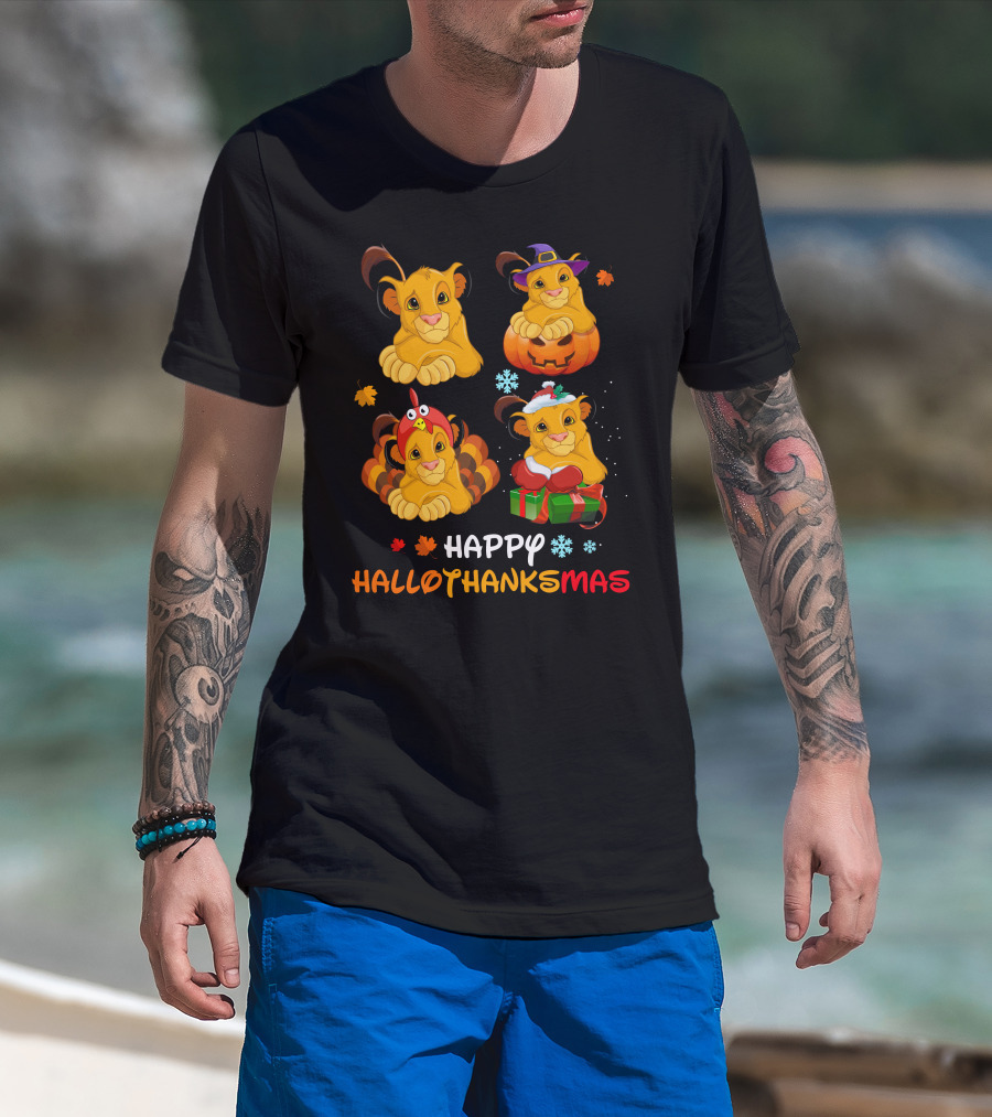 Happy Hallothanksmas Lion Pumpkin Turkey Santa T-Shirt