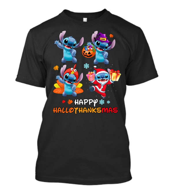 Happy Hallothanksmas Stitch Halloween Thanksgiving Christmas T-Shirt