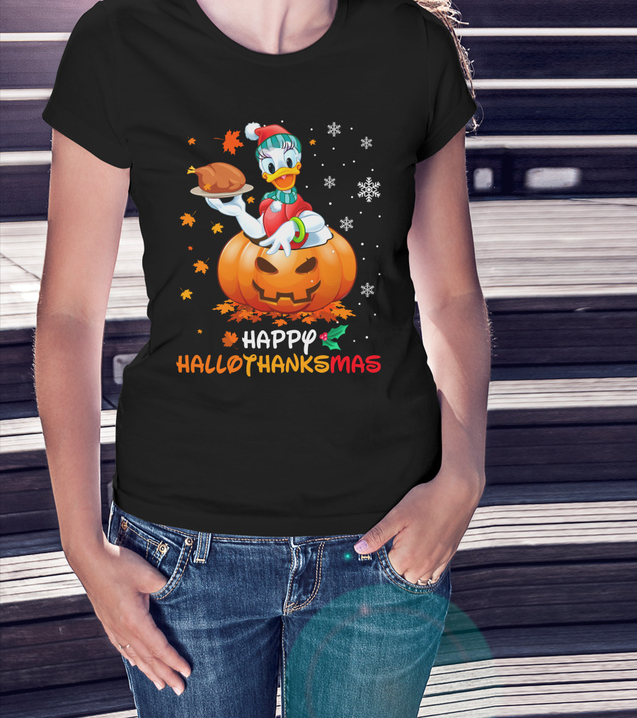Happy Hallothanksmas - Pumpkin Snowflakes And Roast Turkey T-Shirt