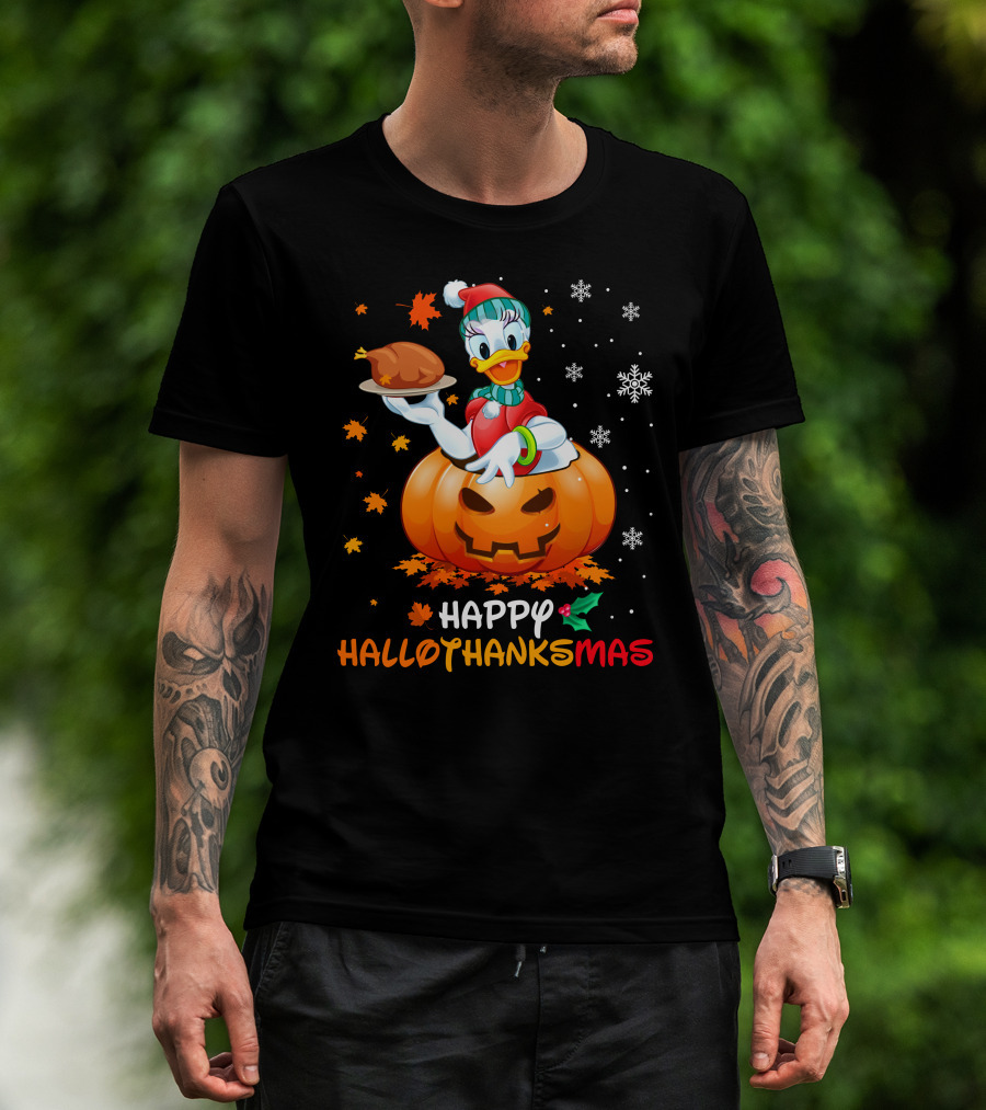 Happy Hallothanksmas - Pumpkin Snowflakes And Roast Turkey T-Shirt