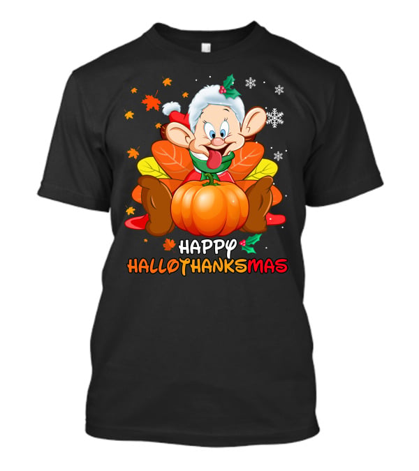 Happy Hallothanksmas Snow White Dwarf Thanksgiving Christmas Halloween T-Shirt