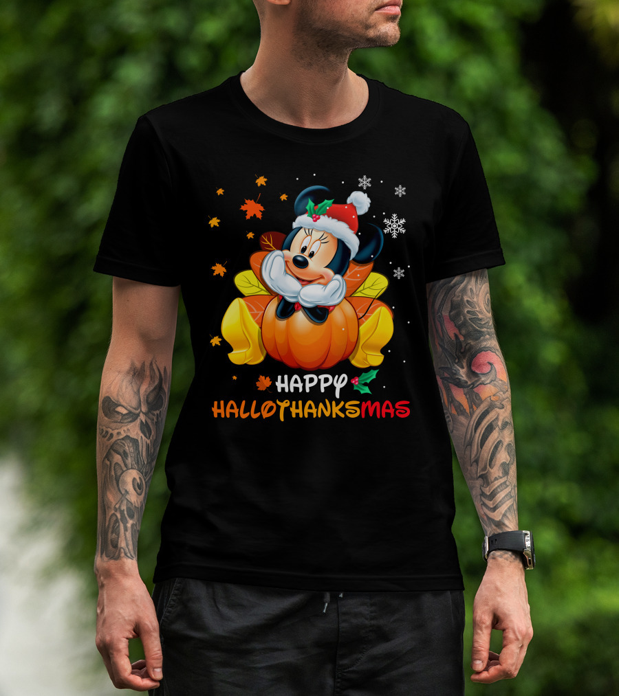 Happy Hallothanksmas Minnie Mouse Pumpkin Festive Holiday T-Shirt