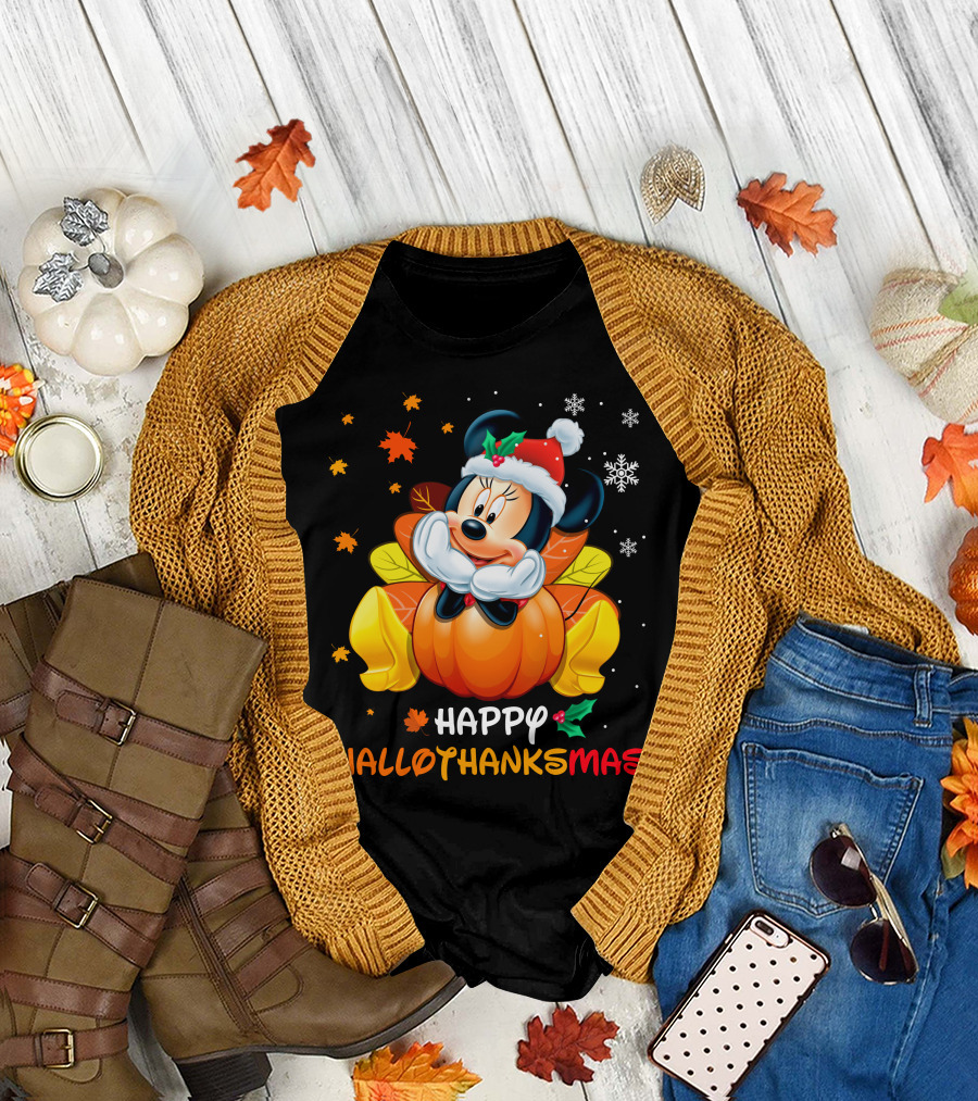 Happy Hallothanksmas Minnie Mouse Pumpkin Festive Holiday T-Shirt