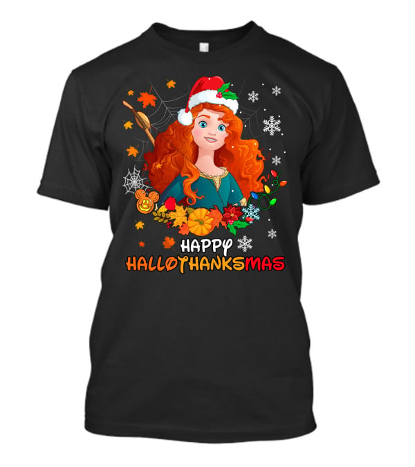 Happy Hallothanksmas With Festive Redhead Character And Holiday T-Shirt