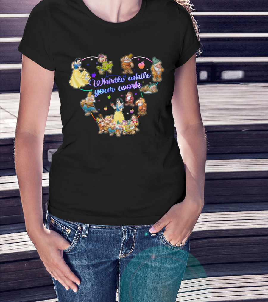 Snow White Whistle While You Work With Seven Dwarfs And Apples T-Shirt