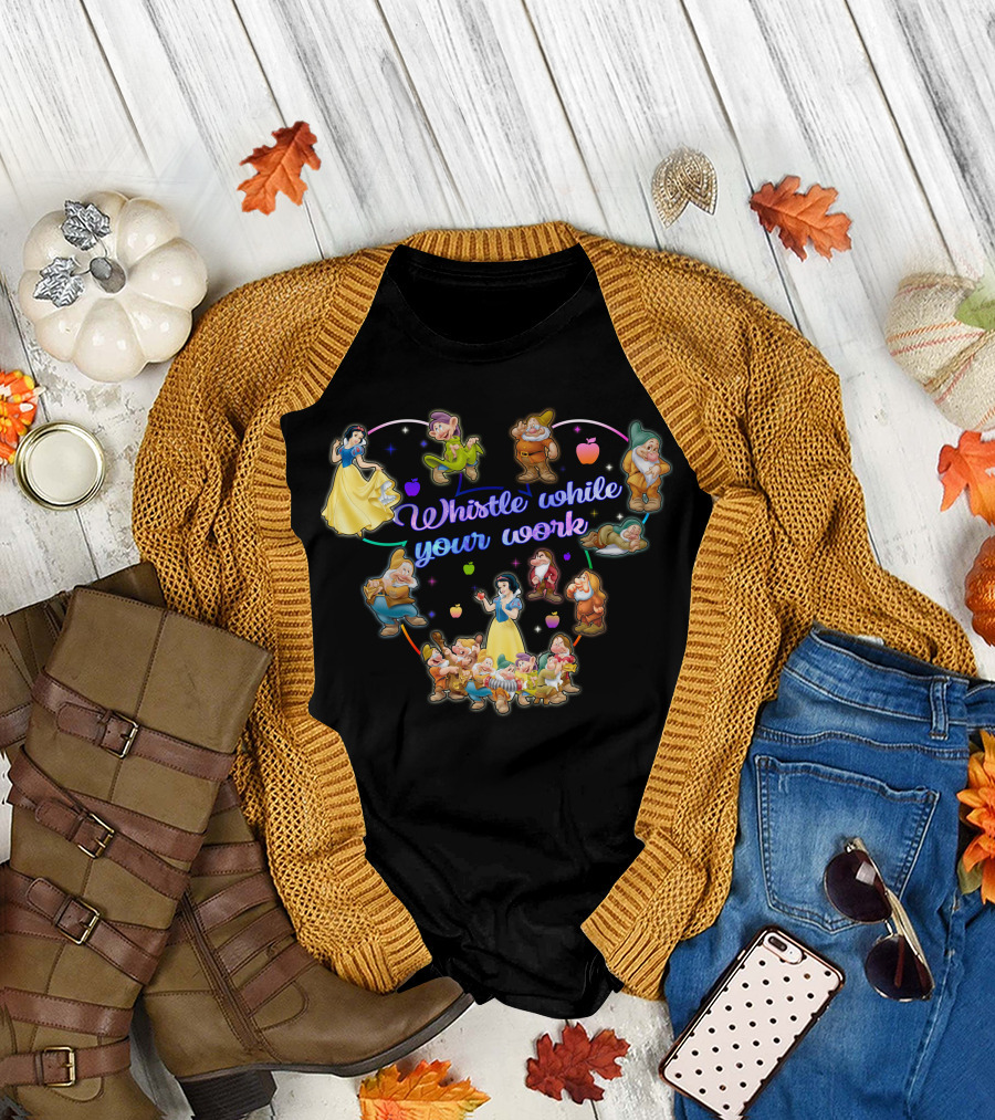 Snow White Whistle While You Work With Seven Dwarfs And Apples T-Shirt
