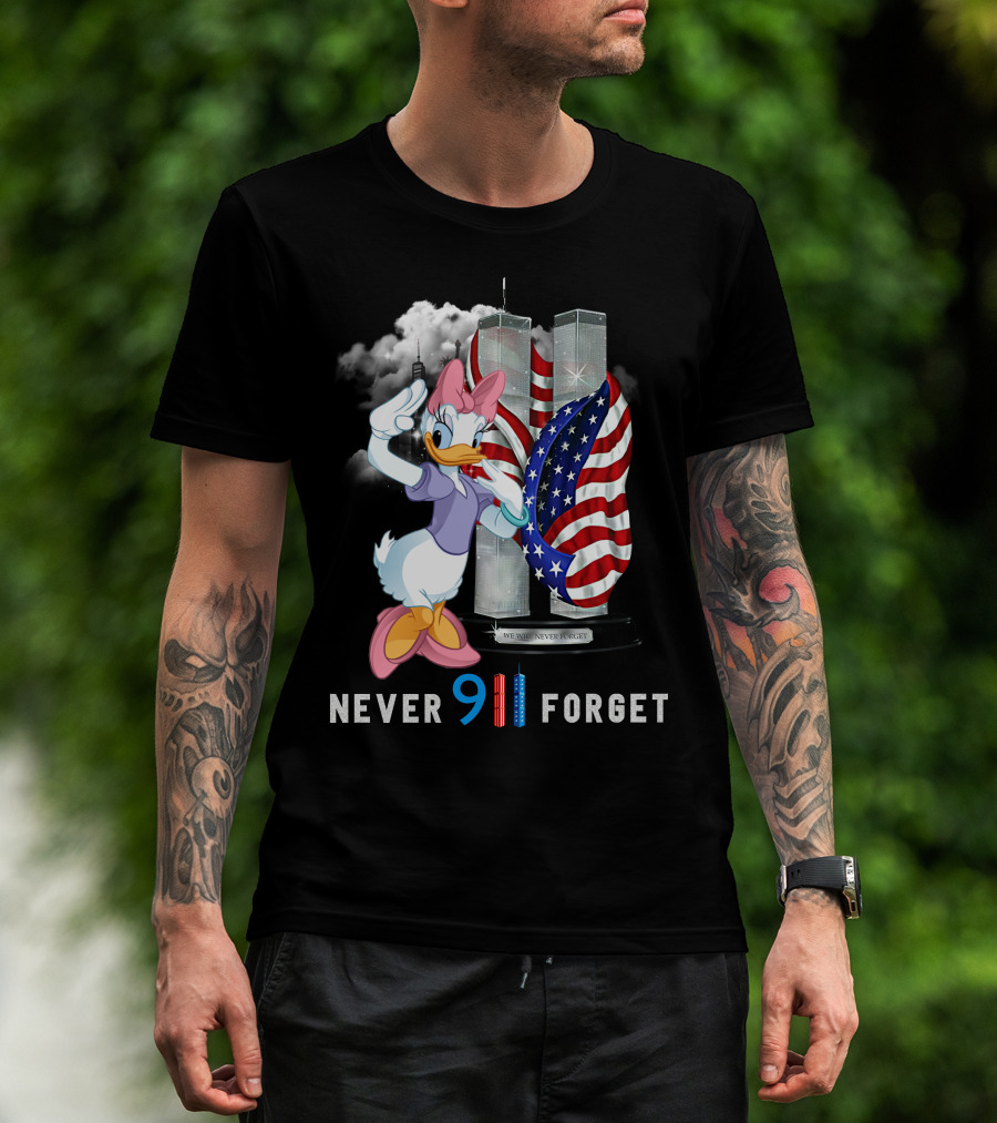 Never 9 11 Forget Daisy Twin Towers American Flag T-Shirt