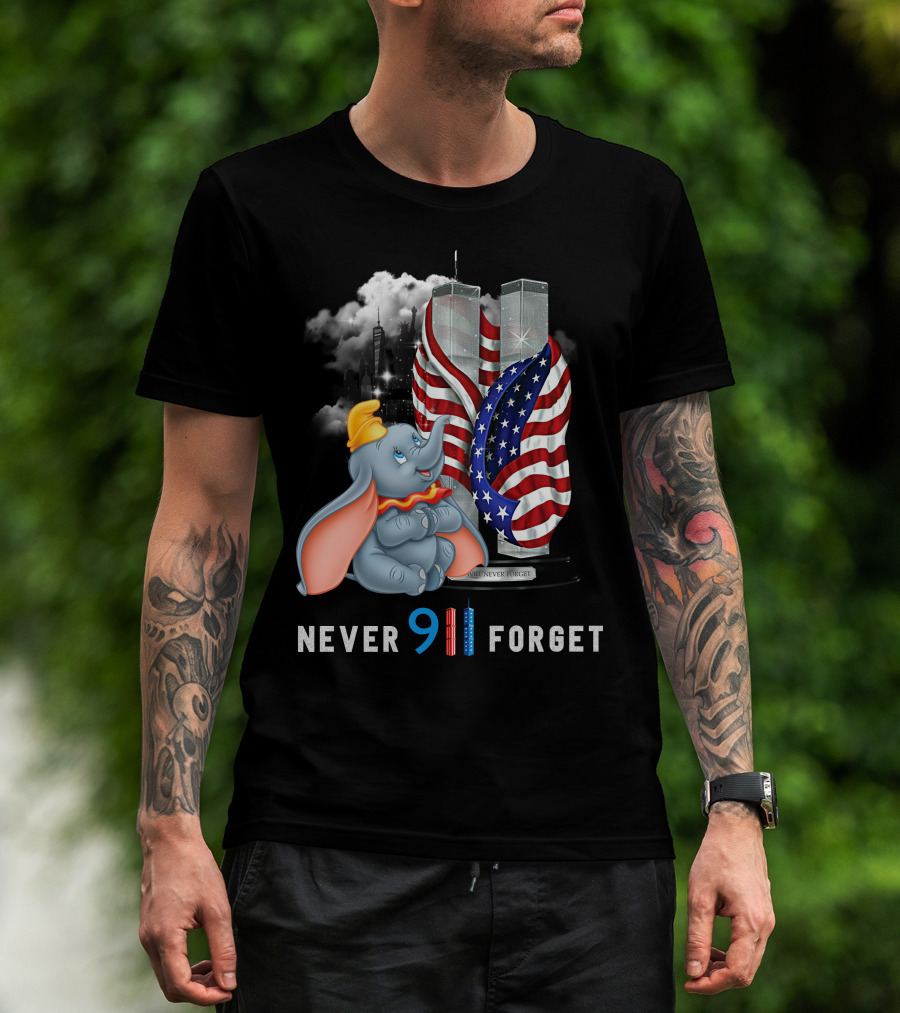 Dumbo Never 911 Forget Twin Towers American Flag Tribute T-Shirt