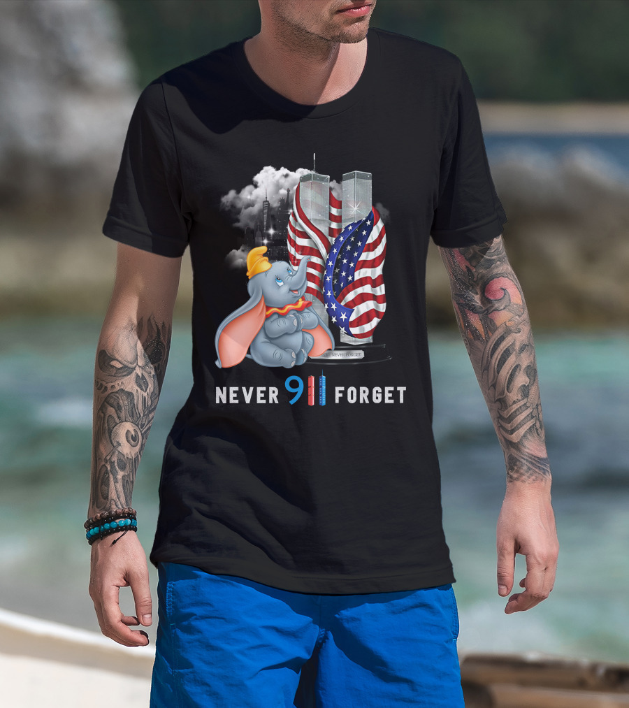 Dumbo Never 911 Forget Twin Towers American Flag Tribute T-Shirt