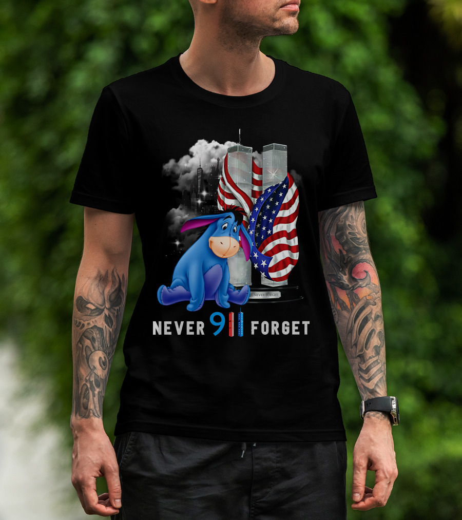 Eeyore Never 9/11 Forget Twin Towers American Flag T-Shirt