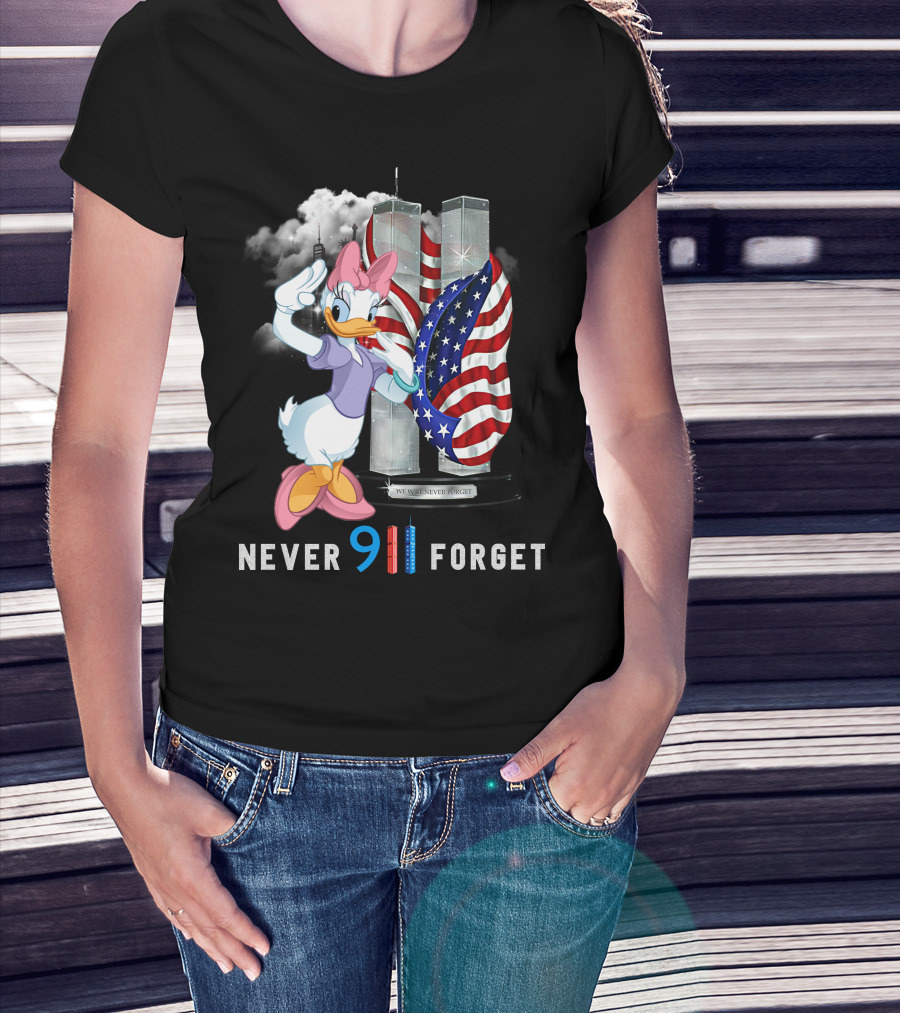 Never 9/11 Forget Daisy Duck Twin Towers American Flag T-Shirt