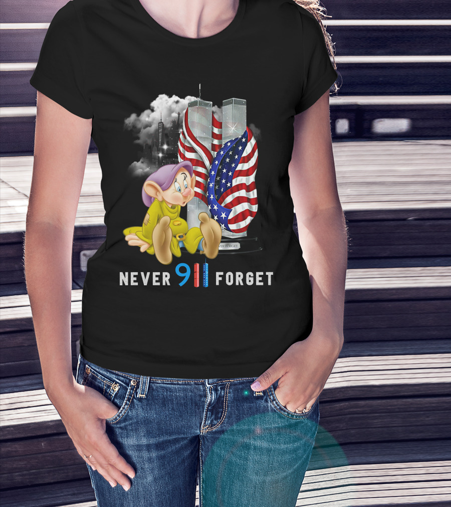 Never 9 11 Forget Dopey D Twin Towers American Flag T-Shirt