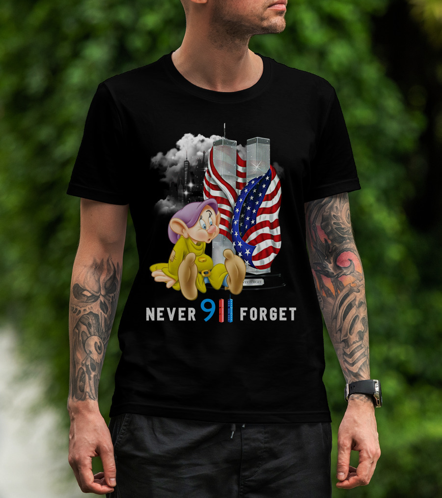 Never 9 11 Forget Dopey D Twin Towers American Flag T-Shirt