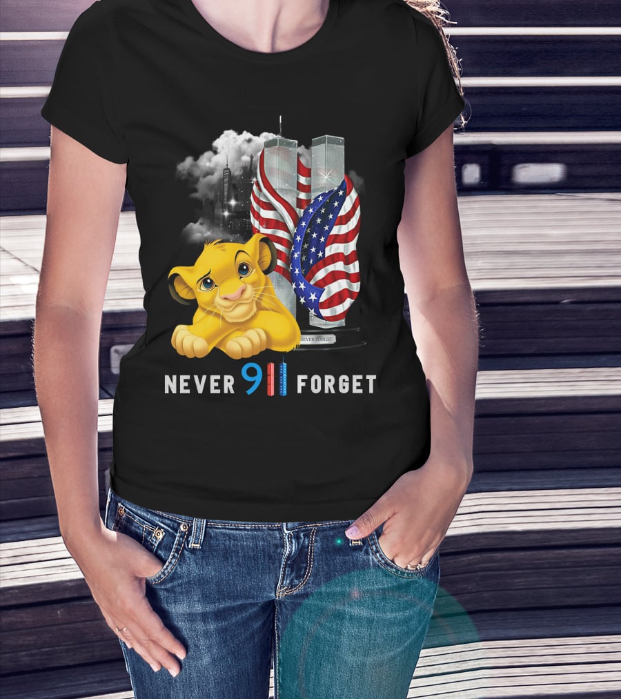 Simba-D Never 911 Forget Twin Towers American Flag T-Shirt