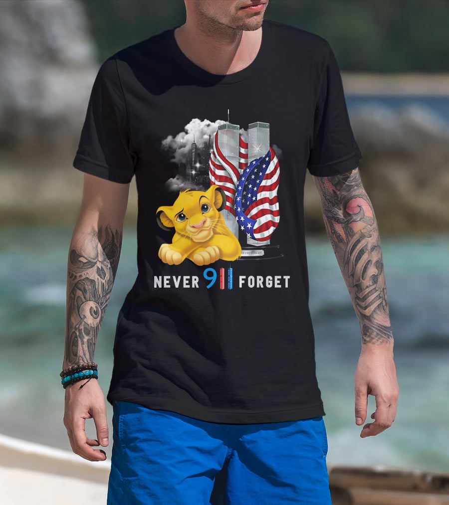 Simba-D Never 911 Forget Twin Towers American Flag T-Shirt