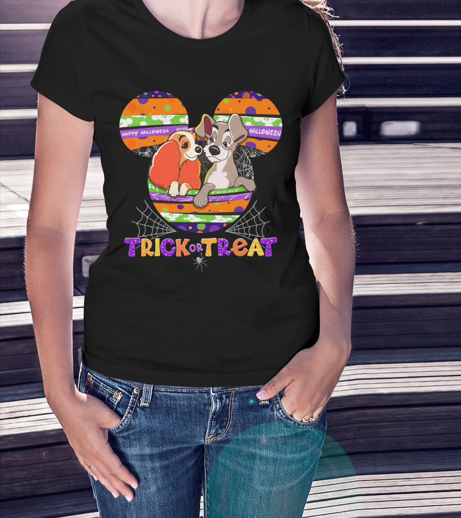 Trick Or Treat Lady And The Tramp Happy Halloween T-Shirt