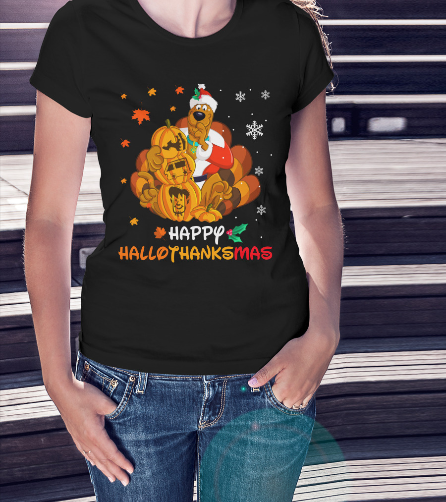 Happy Hallothanksmas Scooby-Doo Pumpkin Santa Hat T-Shirt