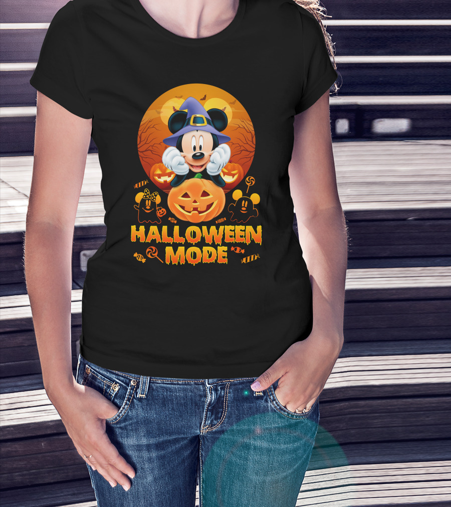 Mickey Halloween Mode Pumpkin Witch Hat Candy Ghosts T-Shirt