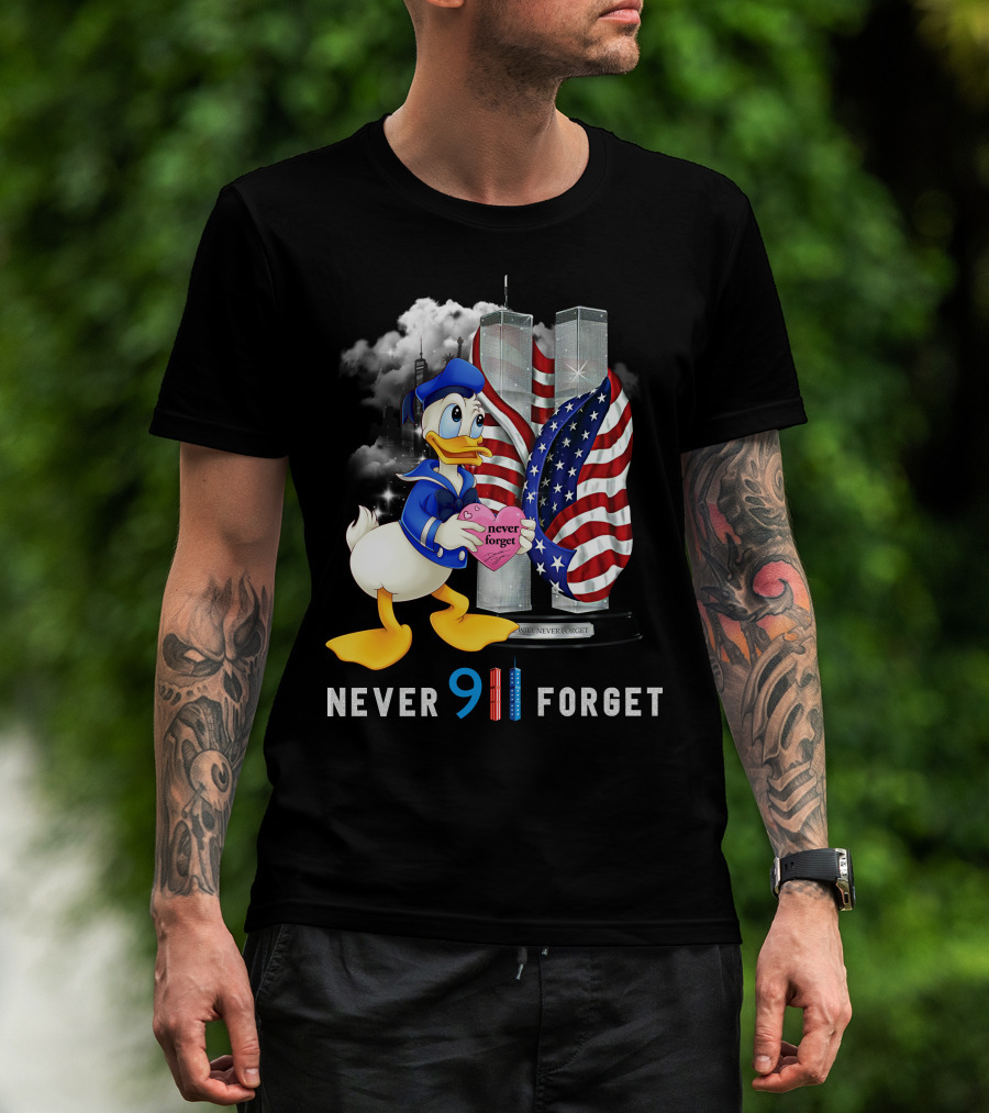 Never 911 Forget Donald Duck Twin Towers Usa Flag T-Shirt